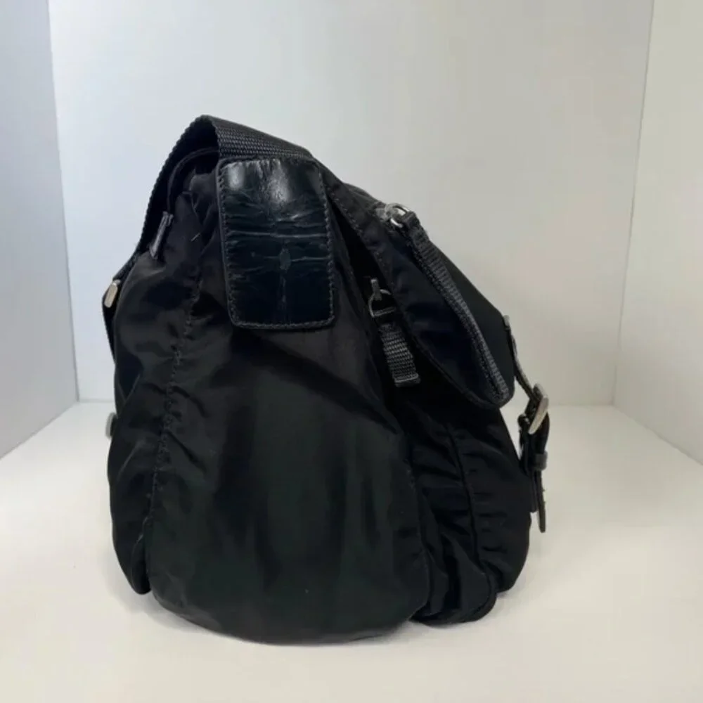 Prada Tessuto Vintage Nylon Saffiano Vela large Messenger Bag Black - Picture 12 of 15